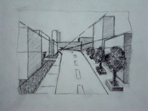 Зарисовка города линейная перспектива