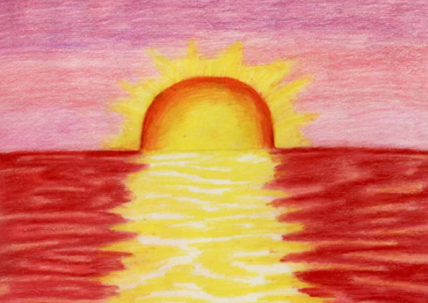 Солнце цветными карандашами