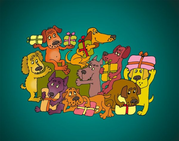 Много собак рисунок