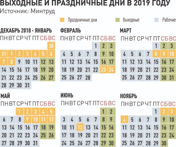 График праздничных дней в 2019 году