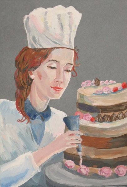 Девушка кондитер акварель