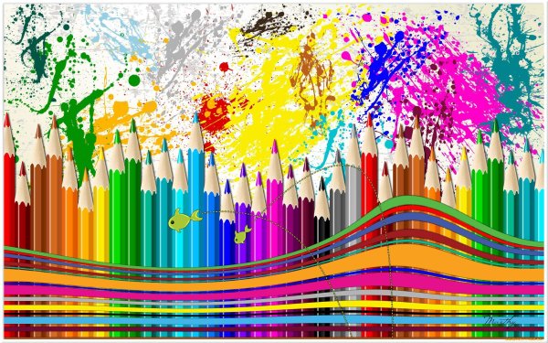 Краски и разноцветные карандаши