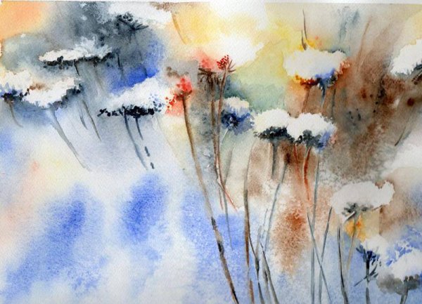 Яркие цветы акварель