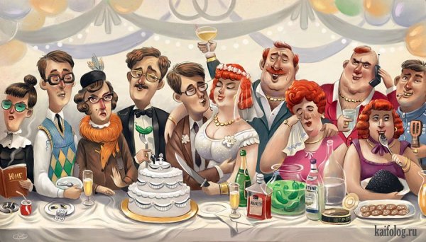 Веселое застолье карикатуры