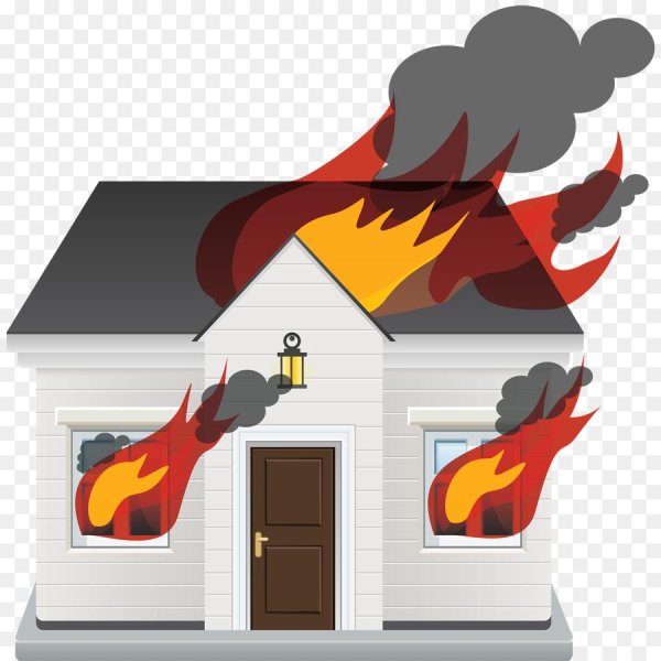 Горящий дом на белом фоне