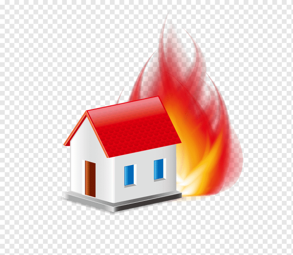 Горящий дом на прозрачном фоне
