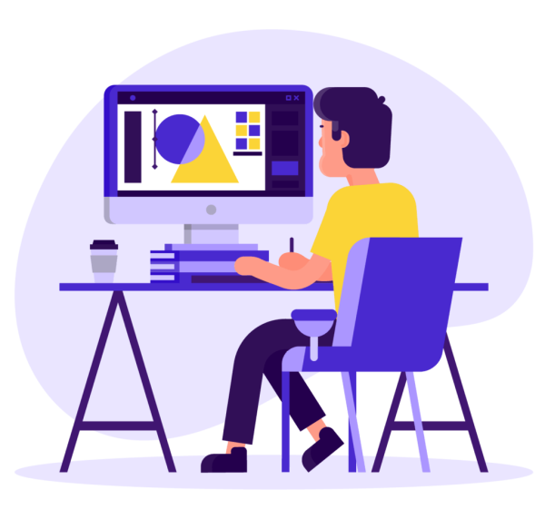 Человек за компьютером без фона