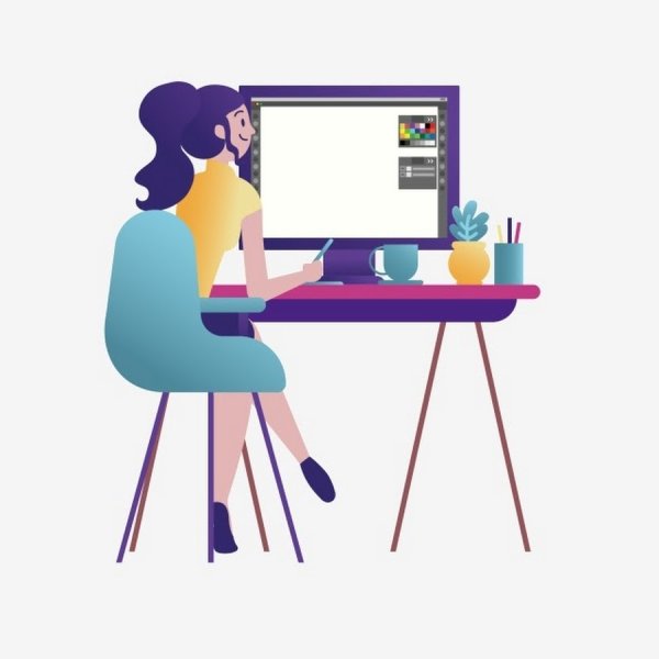 Графический дизайнер девушка за компьютером