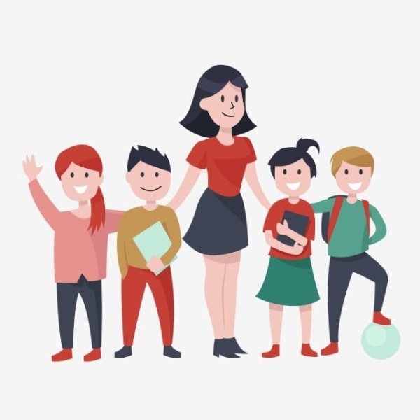 Учитель и дети на прозрачном фоне