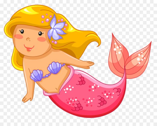 Русалка мультяшная на прозрачном фоне