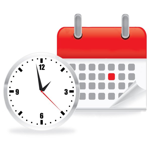 Календарь и часы на белом фоне