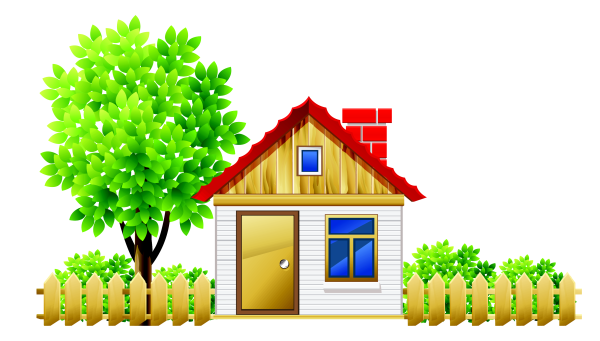 Мультяшный домик с забором