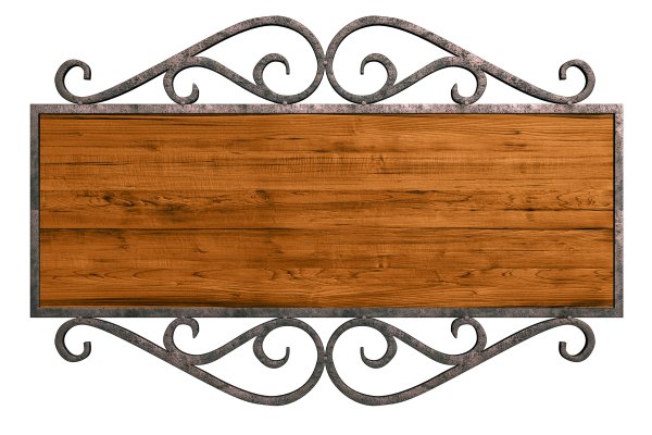 Деревянная вывеска с ковкой