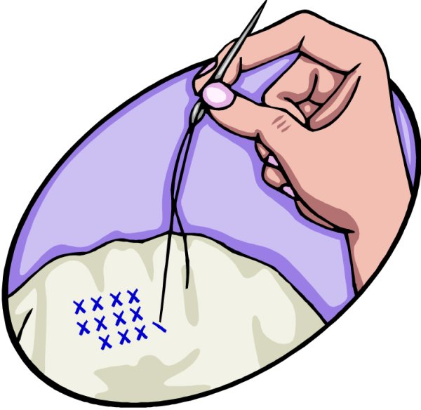 Нарисованная девушка шьет