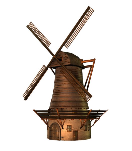 Ветряная мельница на белом фоне