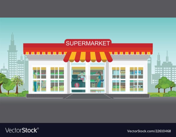 Здание магазина на белом фоне