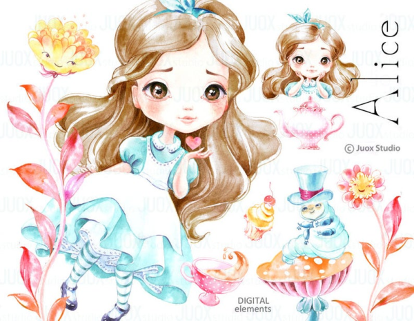 Alice in Wonderland Watercolor