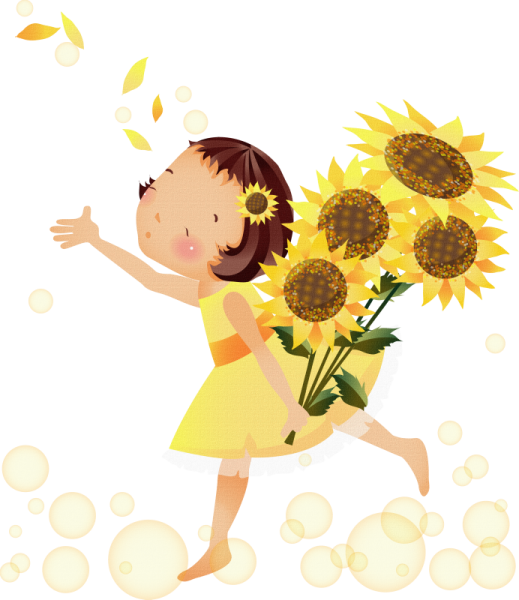 Девочка мультяшная Подсолнухи
