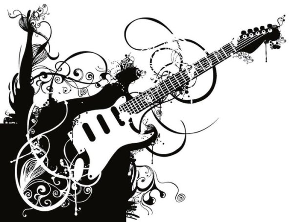 Силуэт музыканта с гитарой