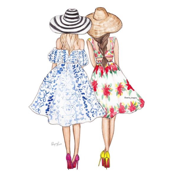 Модные иллюстрации две подруги
