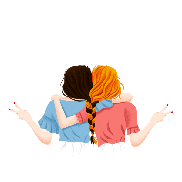 Две подруги на прозрачном фоне