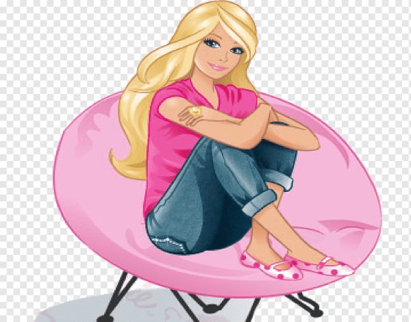 Барби сидит на белом фоне