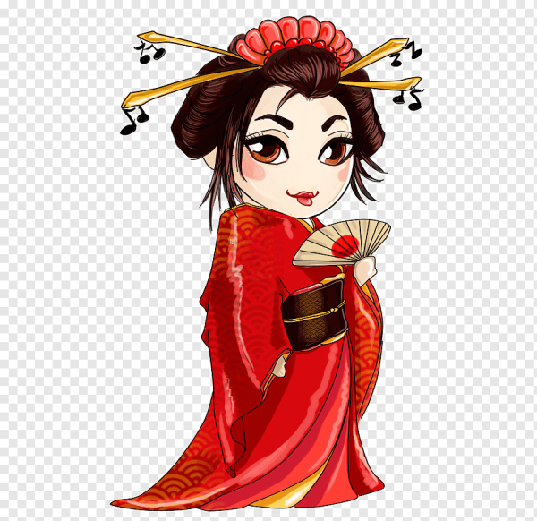 Японская гейша на прозрачном фоне