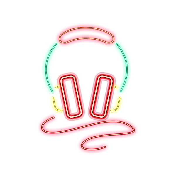 Неоновые наушники на прозрачном фоне