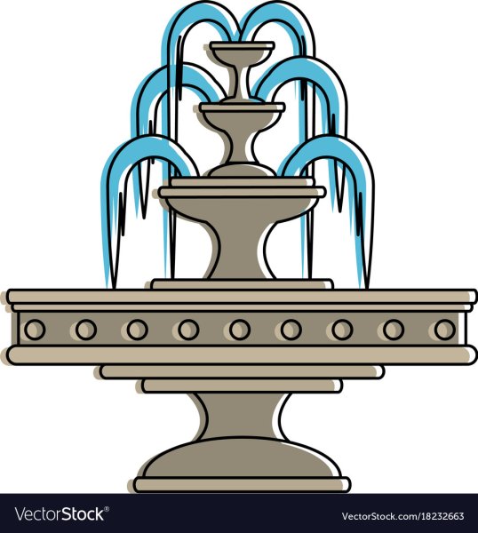 Мультяшный фонтан на белом фоне