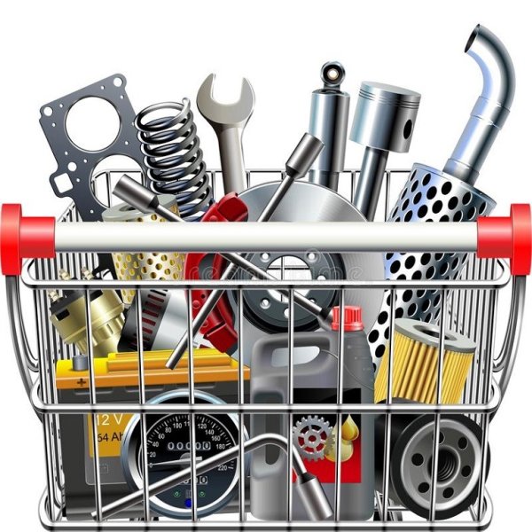 Корзина с автозапчастями