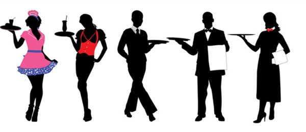 Официант с подносом вектор