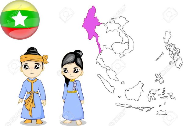 Мьянма карта с цветом флага