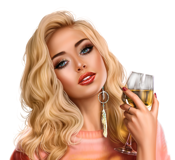 Нарисованная девушка с бокалом шампанского