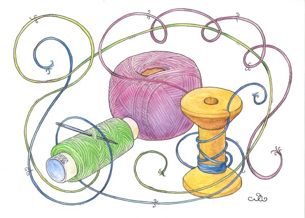 Катушка ниток с иголкой