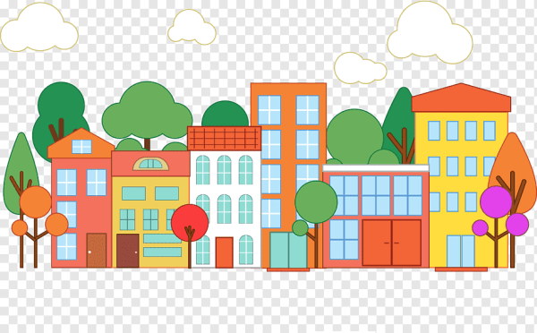 Мультяшный город на белом фоне