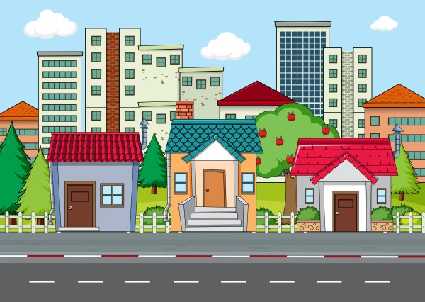 Мультяшная улица в городе