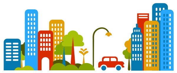 Цветные силуэты домов города для детей