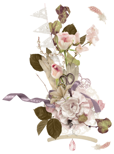 Винтажные цветы на прозрачном фоне