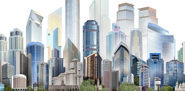 Высотные города на белом фоне