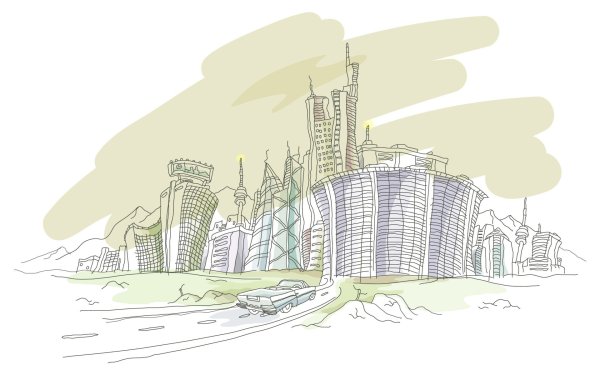 Современный город на прозрачном фоне