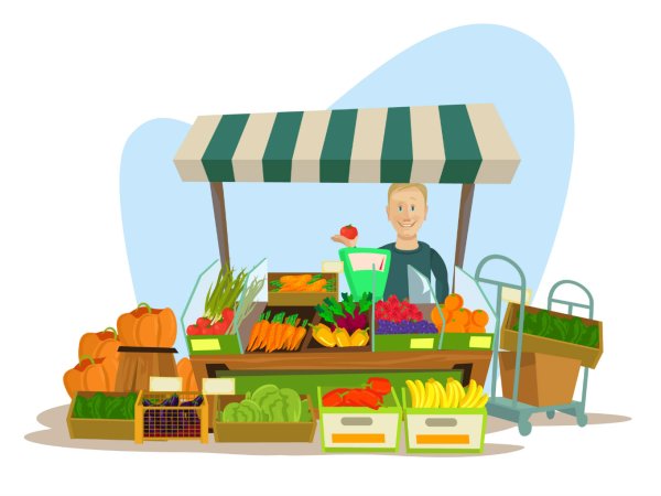 Продавец с овощами вектор