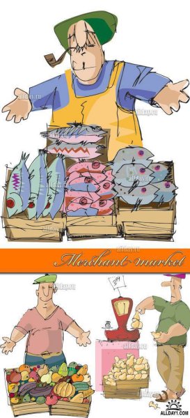 Торговец на рынке мультяшный