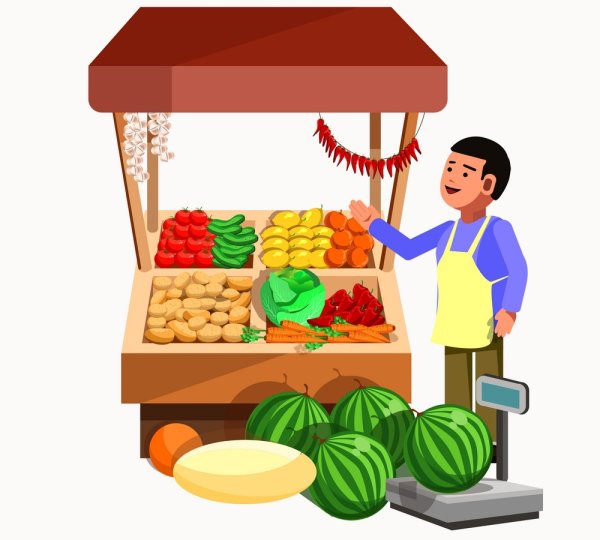 Продавец овощей и фруктов вектор