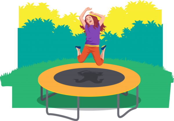 Человек прыгает на батуте