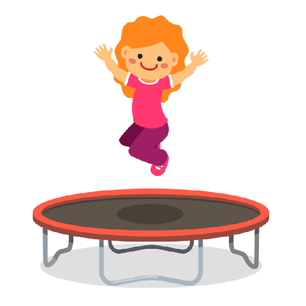 Прыгает на батуте на белом фоне