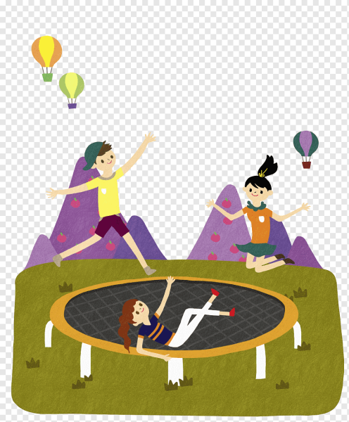 Батут прыгают мультяшки