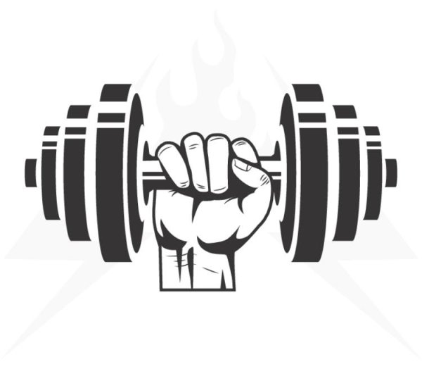Рука с гантелей вектор