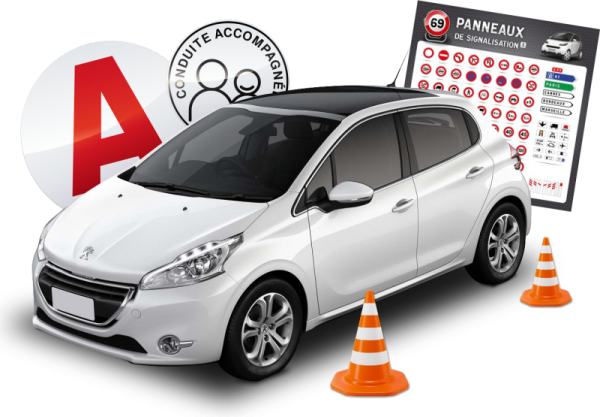 Учебный автомобиль на белом фоне