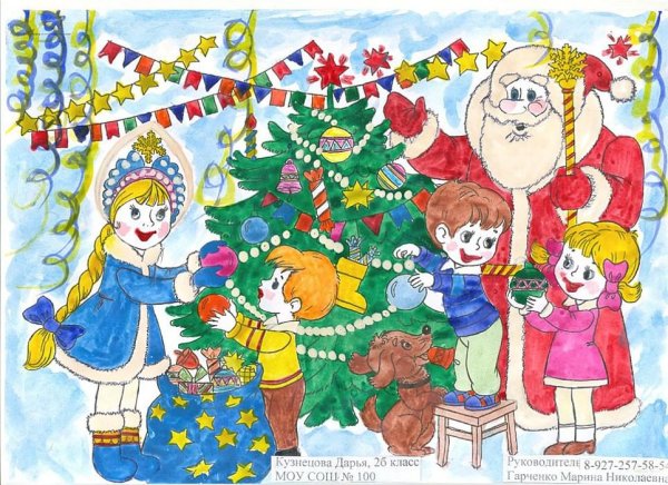 Детские новогодние рисунки