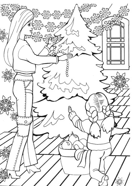 Раскраска семейный праздник новый год